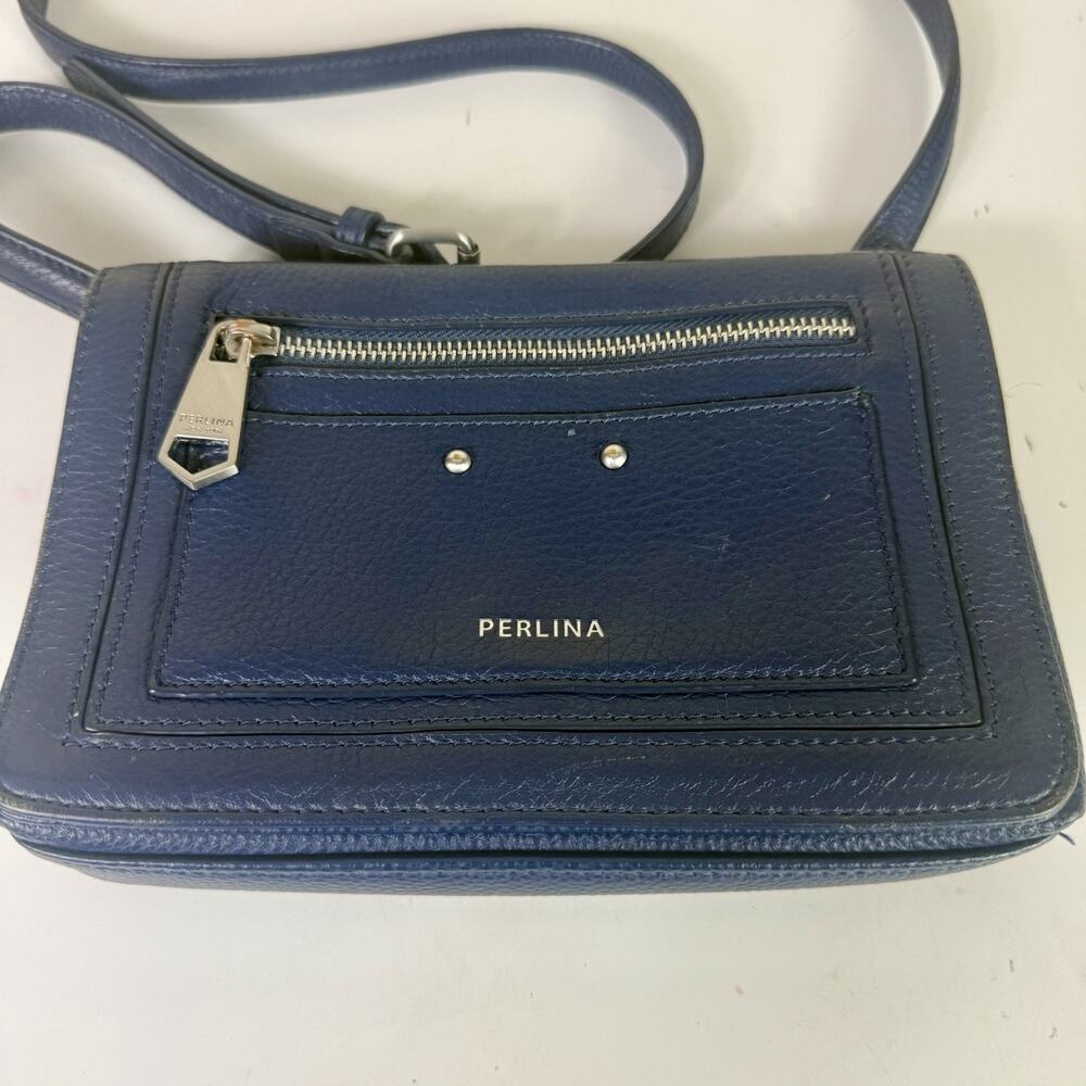 Perlina "Claire" Genuine Leather Crossbody Bag Purse in Ink Blue - Picture 2 of 5